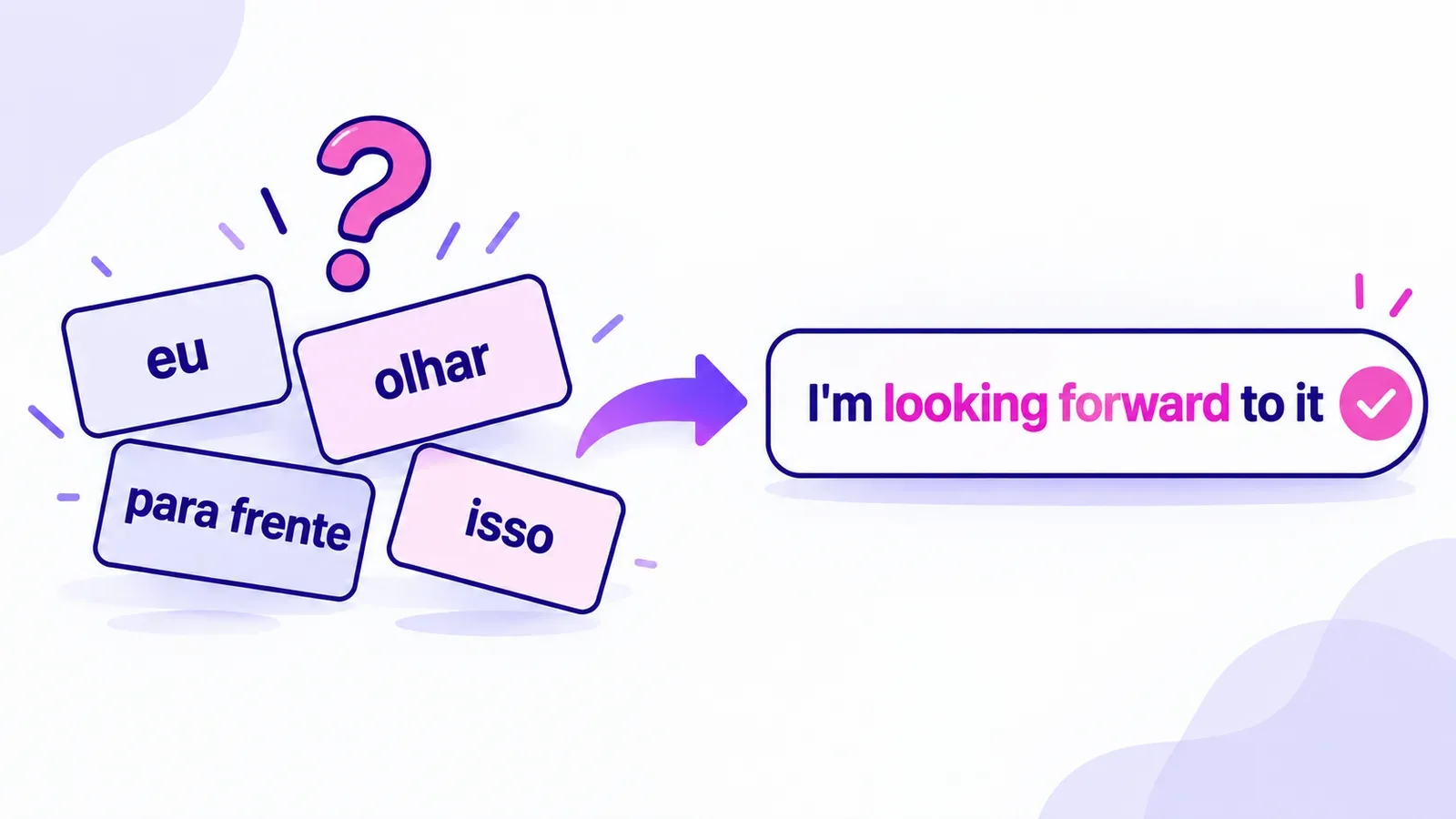 Blocos de palavras soltas comparados a um card com a expressão inteira