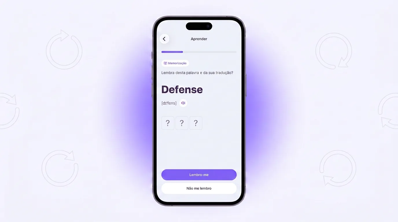 Treino no VibeLing: teste para ver se você lembra a palavra Defense e sua tradução