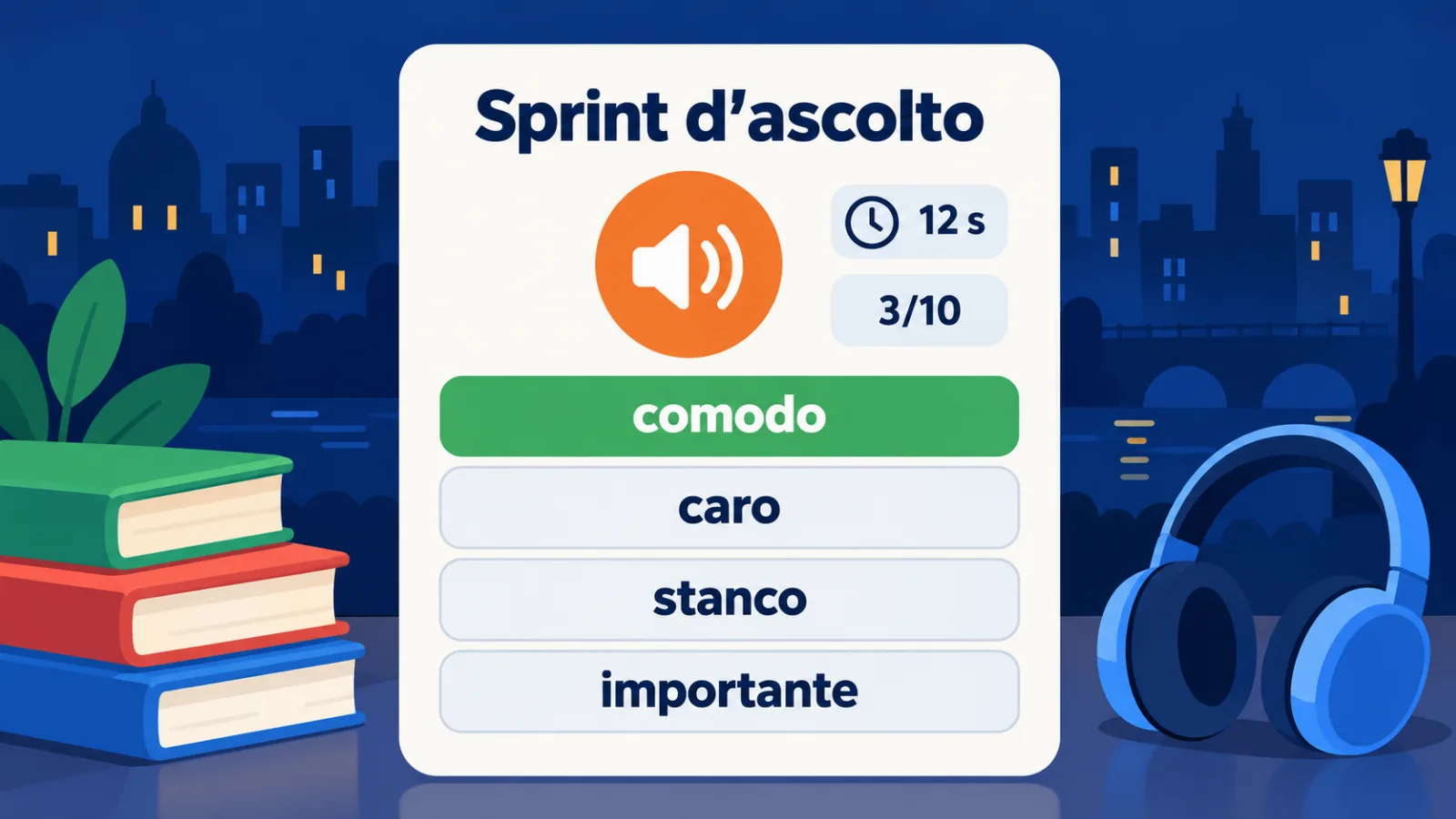 Gioco Sprint d'ascolto: la parola si sente, scegli la traduzione in 12 secondi