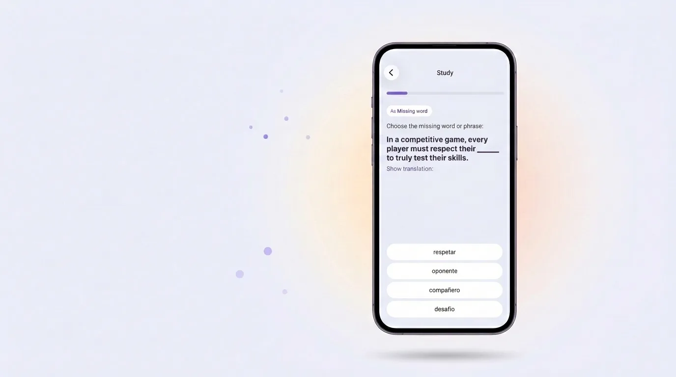 VibeLing screen: fill the missing word into a sentence
