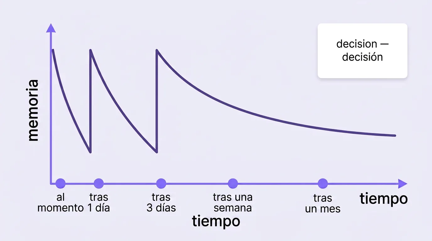 Curva del olvido con puntos de repaso espaciado