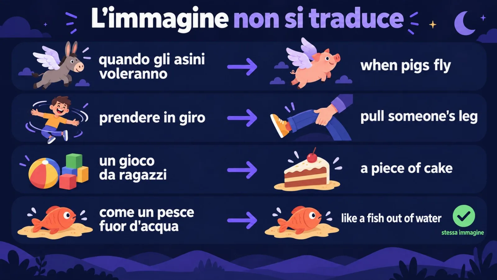 Modi di dire italiani e i loro equivalenti inglesi con un'altra immagine