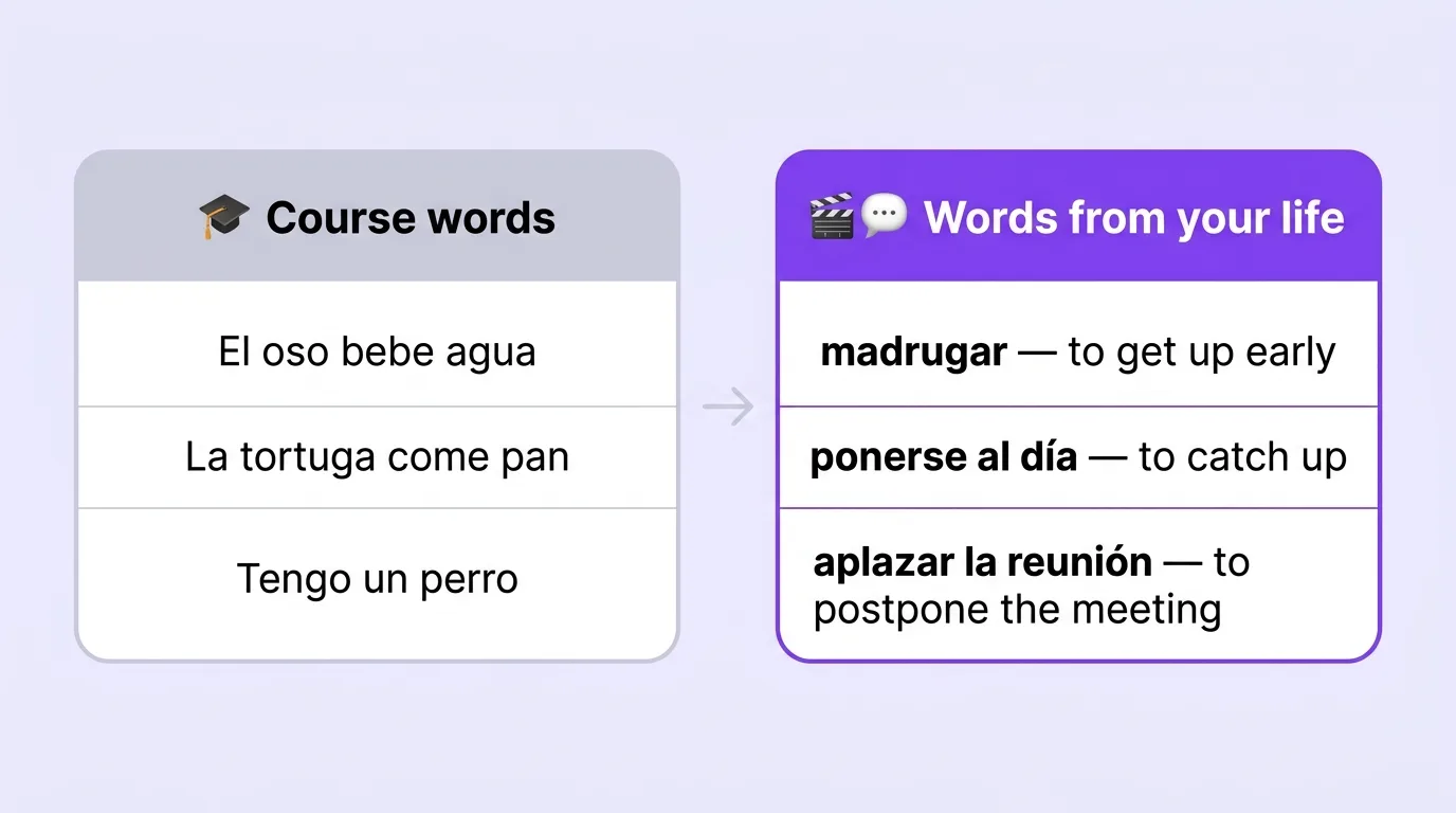 Comparison: course words vs words from your life
