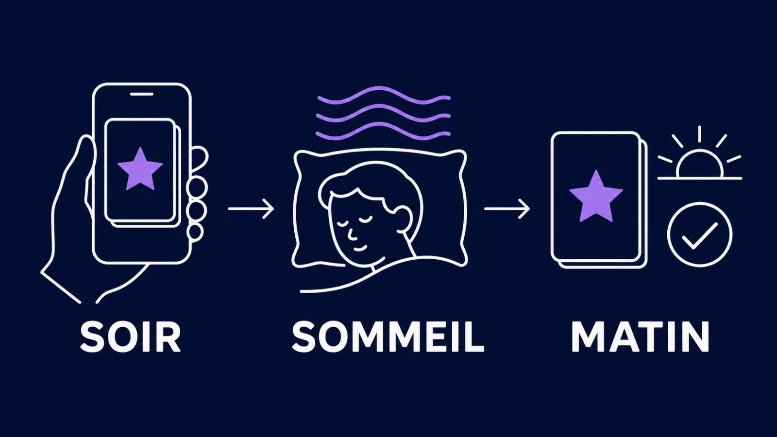 Schéma : révision le soir, consolidation pendant la nuit, contrôle le matin