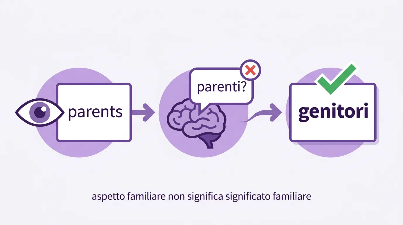 La trappola: vedi parents, il cervello suggerisce parenti, il vero significato è genitori