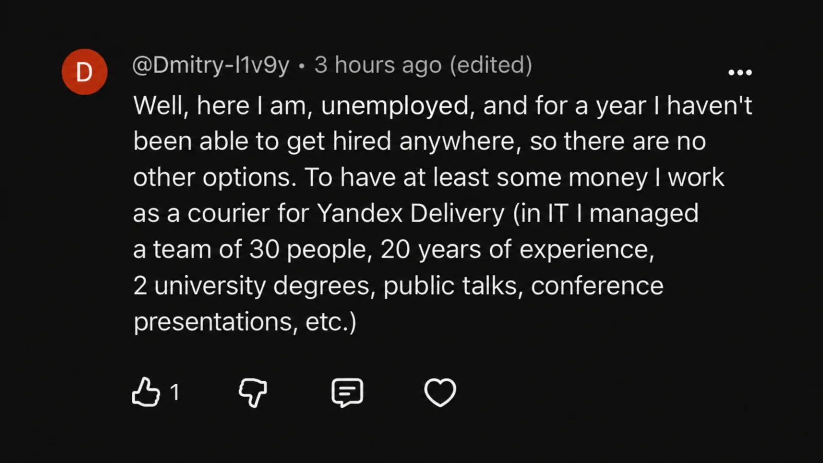 A comment under a video by a Russian tech YouTuber