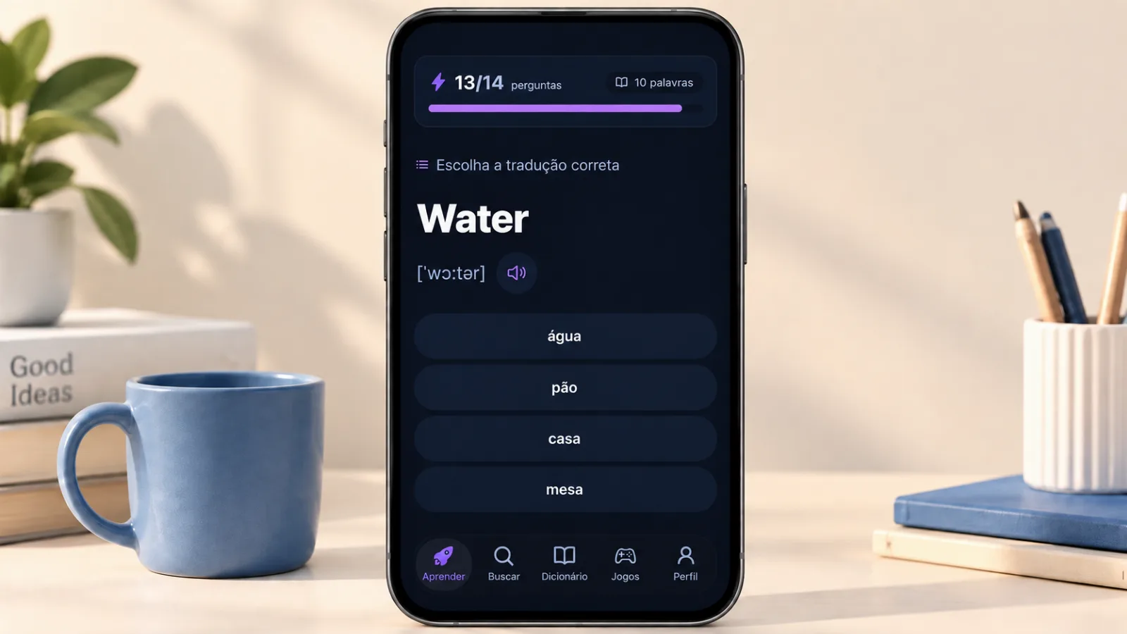 Treino «Escolha a tradução correta» com a palavra Water