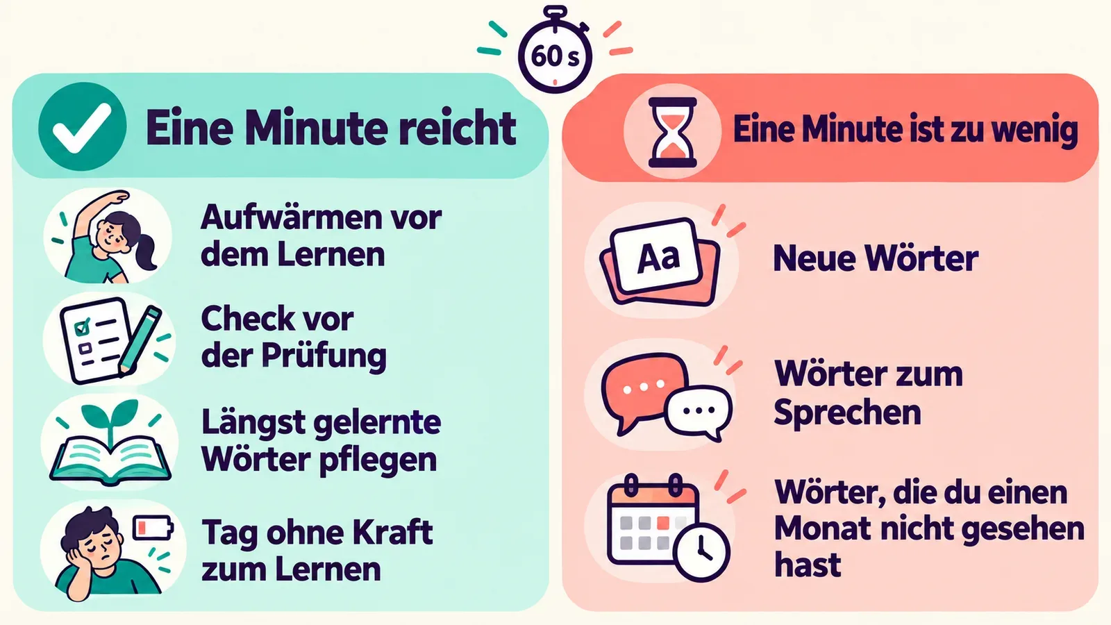 Infografik: wann eine Minute Vokabeltraining reicht und wann nicht