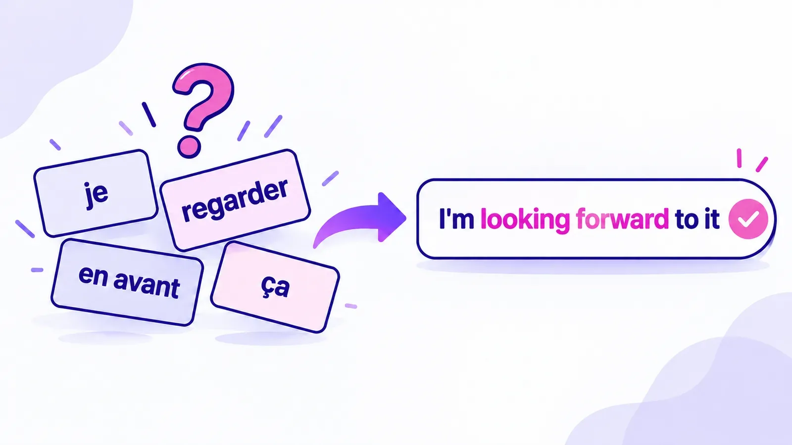 Des briques de mots séparées face à une carte avec l'expression entière