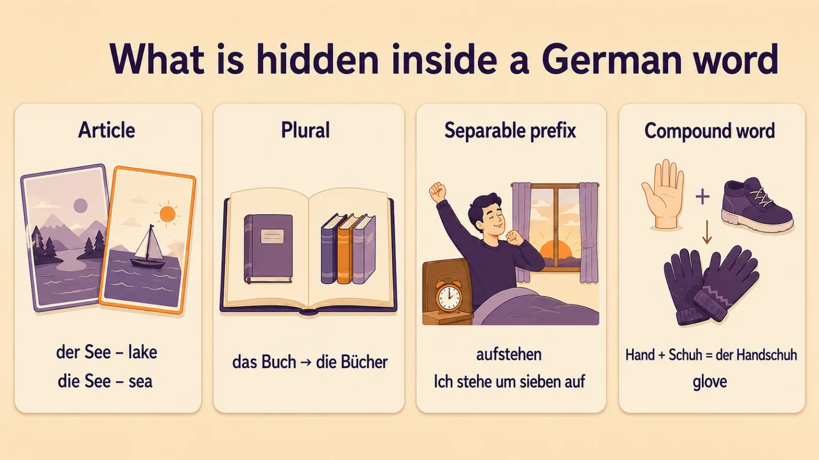 What is hidden inside a German word: article, plural, separable prefix, compound word