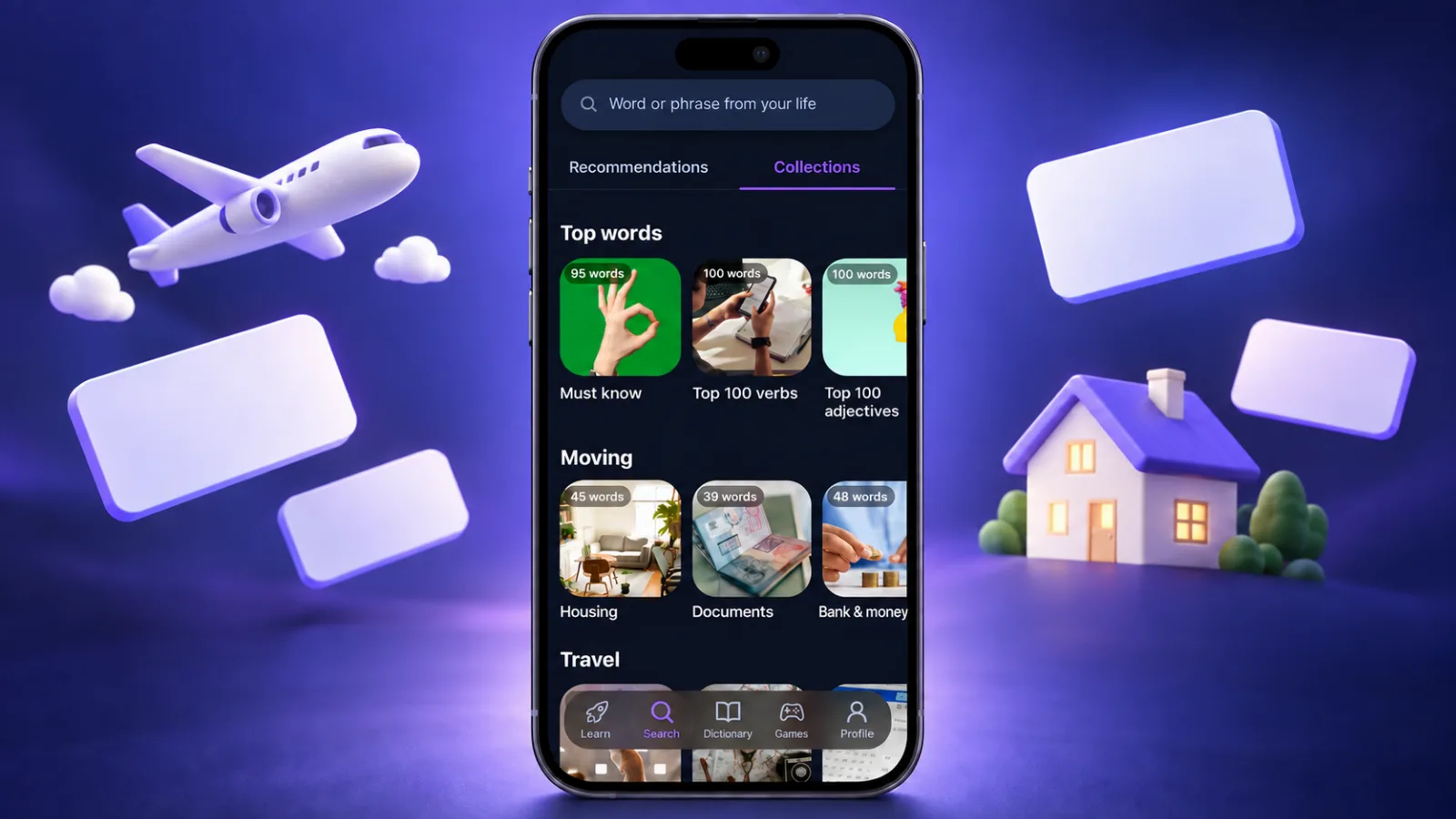 Topic collections in the VibeLing app