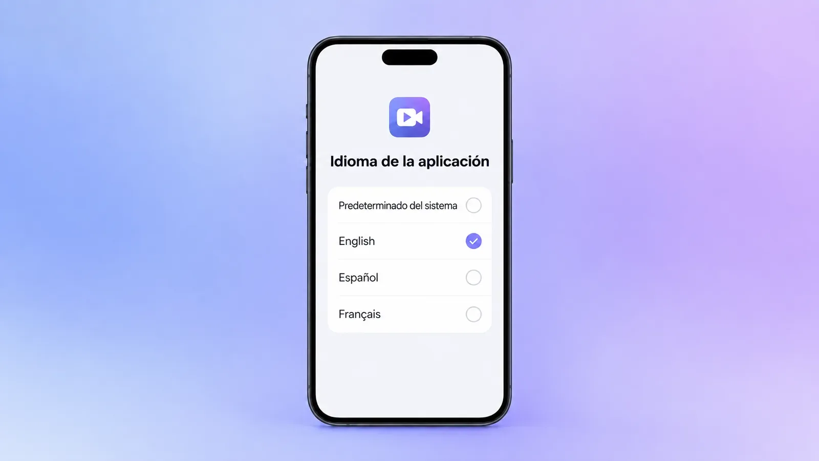 Pantalla para elegir el idioma de una aplicación