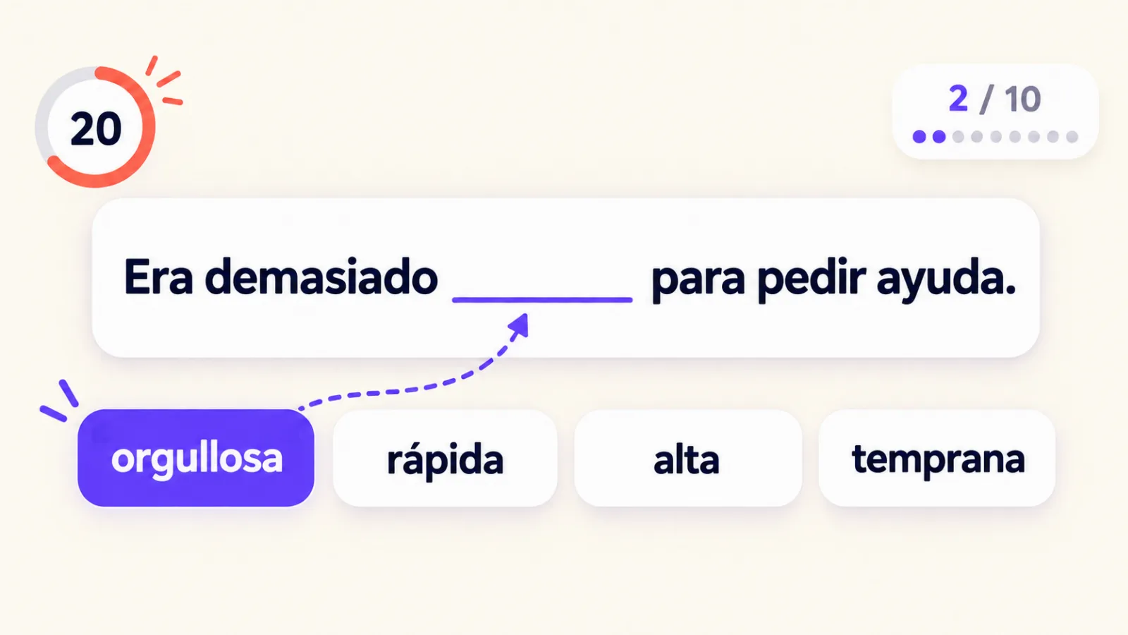 Fill the gap game: a sentence with a gap and four options
