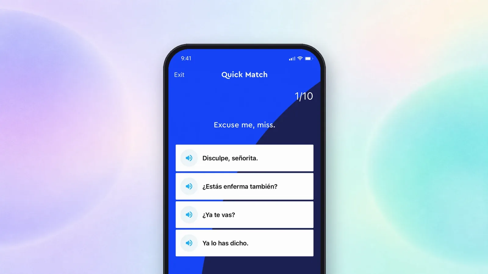 Pimsleur: die Übung Quick Match mit spanischen Sätzen