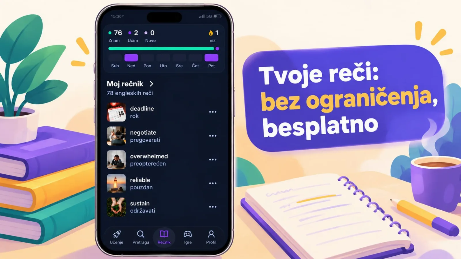 Lični rečnik u VibeLing-u: sopstvene reči bez ograničenja u besplatnoj verziji