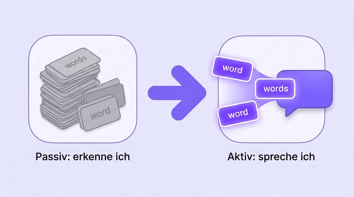 Diagramm: passiver Wortschatz (erkennen) wird zu aktivem (sprechen)