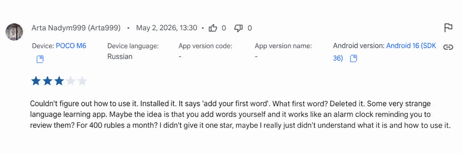 A Google Play review