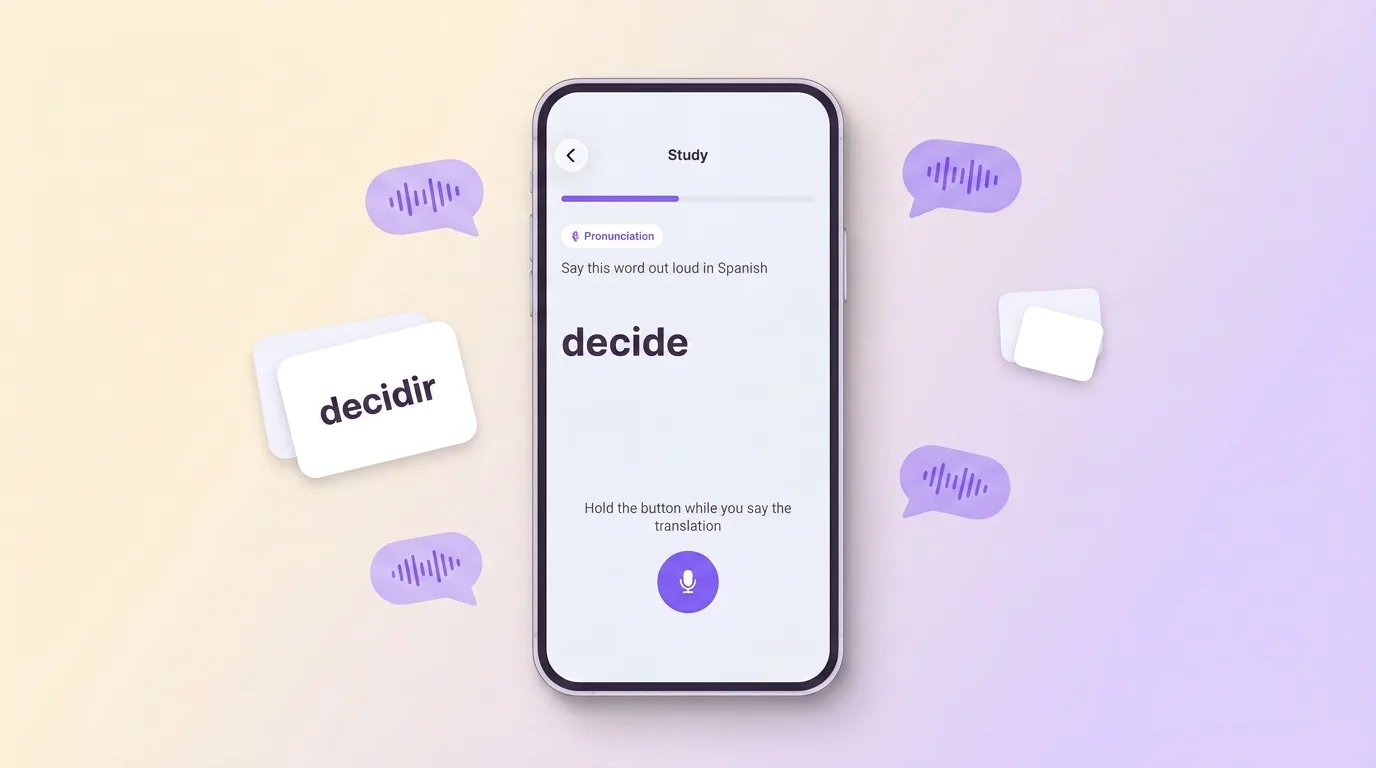 VibeLing pronunciation practice: the English word on screen has to be said in Spanish