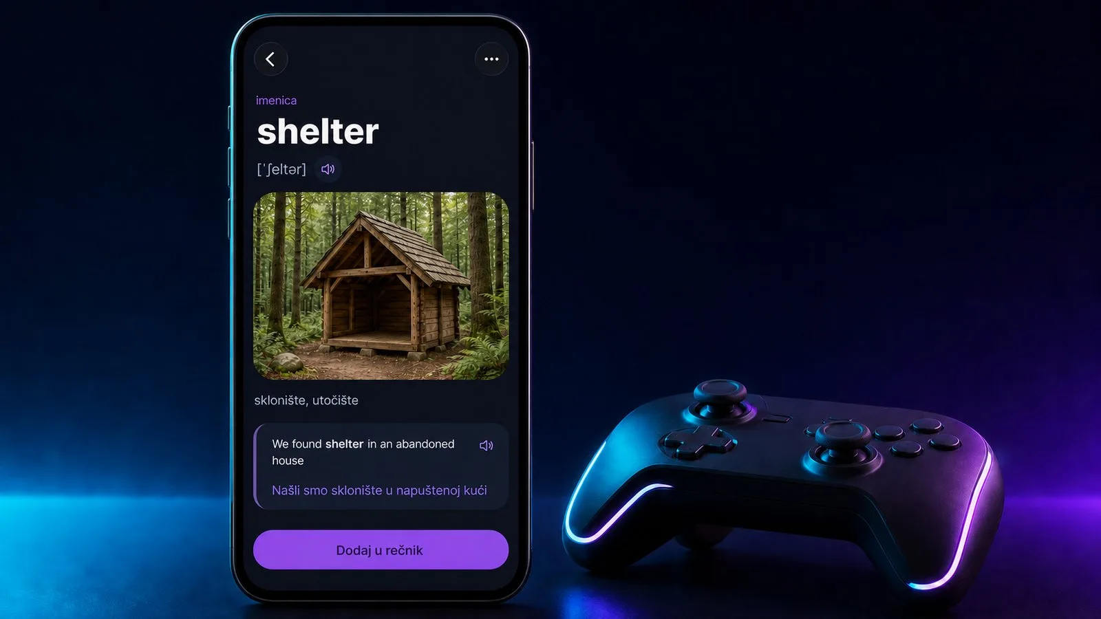 Kartica reči shelter u aplikaciji VibeLing